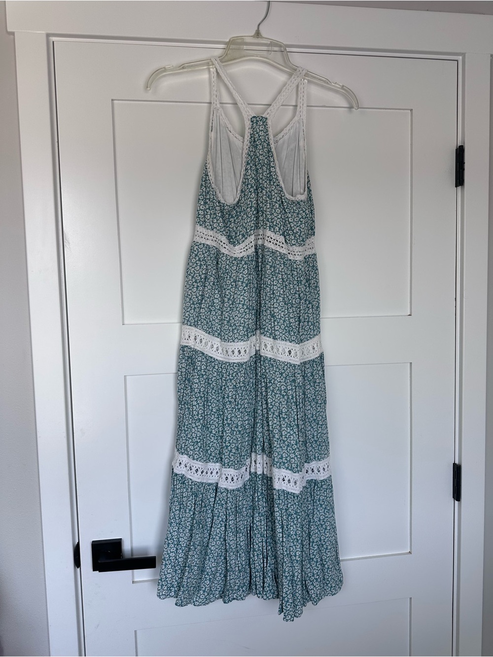 easel Teal Floral Maxi Dress with White Lace - Picture 2 of 4